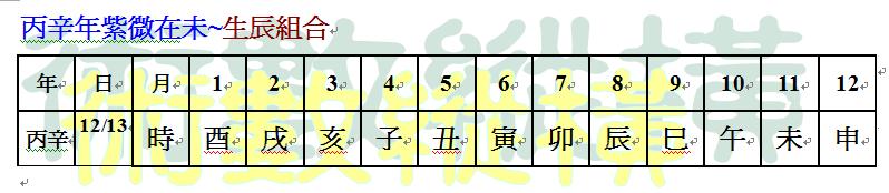 出現丙辛年紫微在未~全部生辰組合.JPG